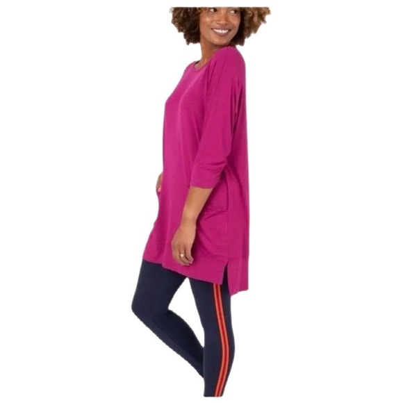Agnes & Dora Women’s Oversized Tunic Pink Fuchsia 3/4 Sleeves Deep Front XXS - Picture 2 of 3